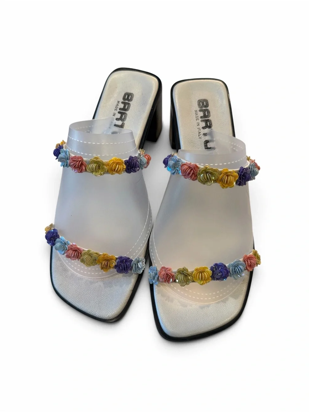 Vintage Bartu Made in Italy Size 36 Floral Sequin Leather Mule
